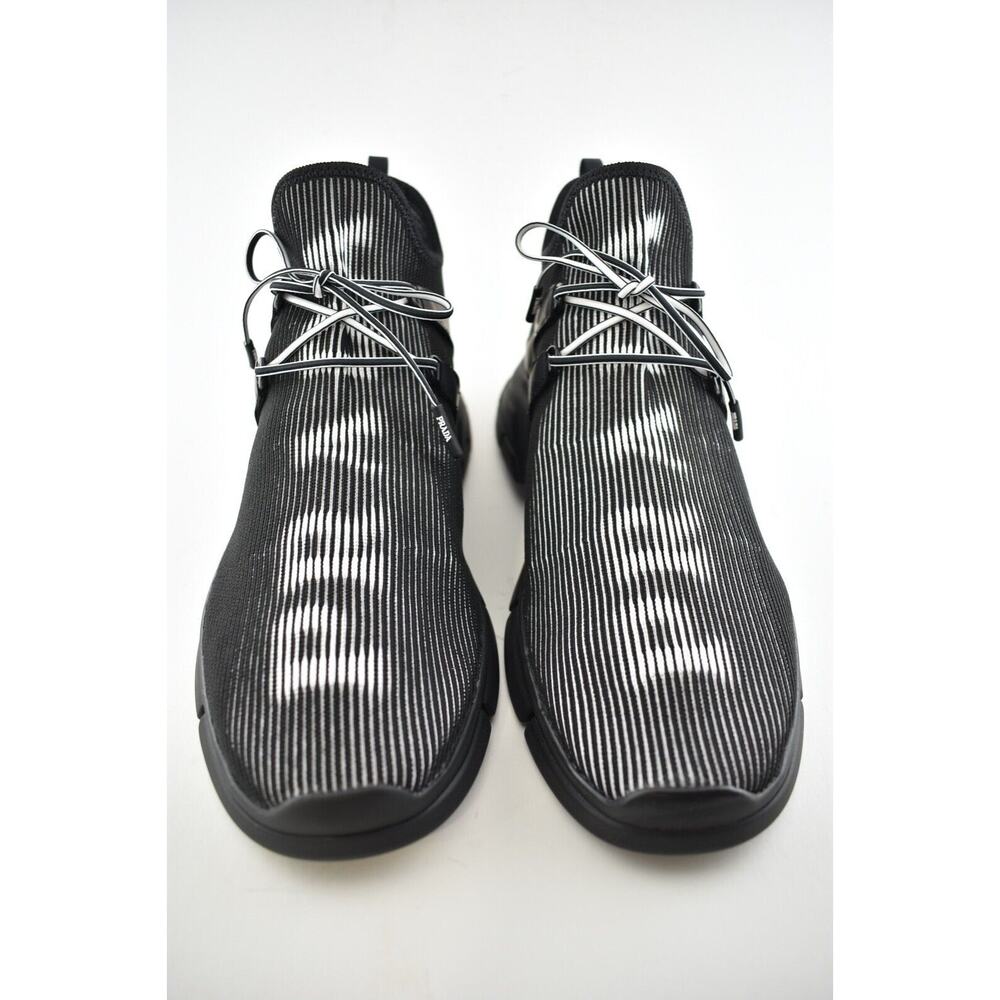 Prada Logo Knit Row Sock Black White Low Flat Trainer Sneaker Men UK 9.5 US 10.5 - Picture 6 of 12